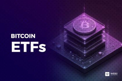 a picture showing stacks of bitcoin one untop the other. Also a text which writes 'Bitcoin ETF"